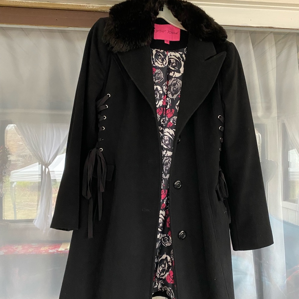 Betsy Johnson black corset pea coat